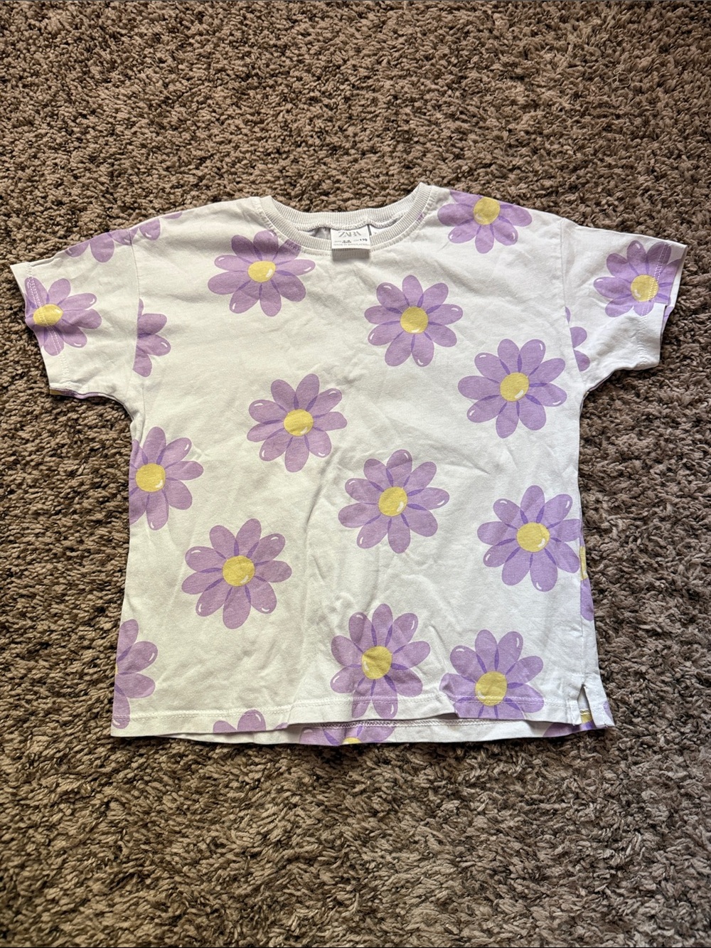 Zara Kids White T-Shirt with Lavender Daisy Print